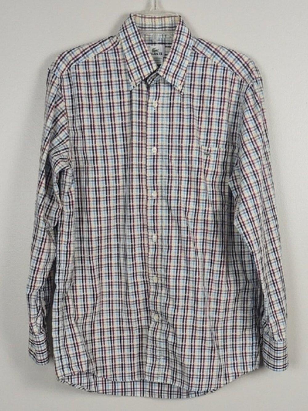 Lacoste Men's Check Plaid Long Sleeve Button Down Shirt Cotton EU 40 / Medium